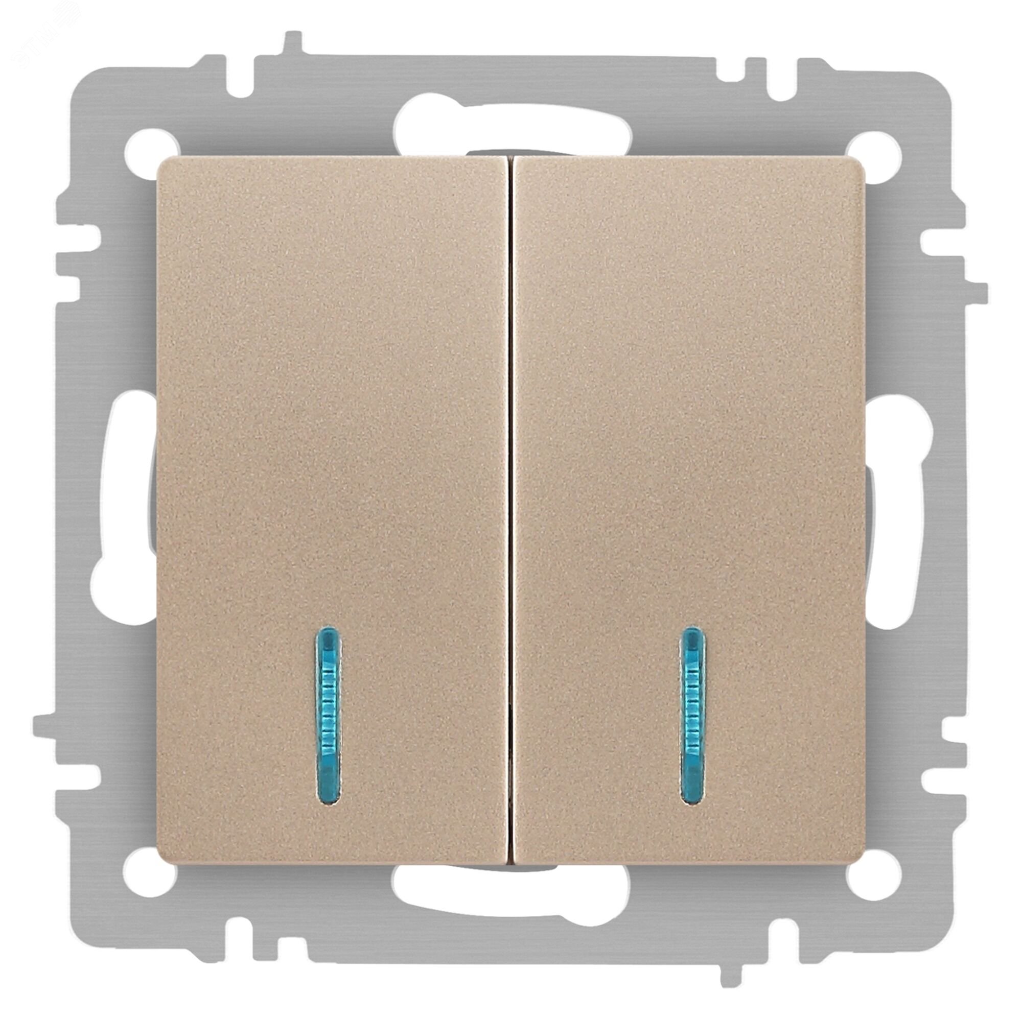 Изображение товара Двухклавишный выключатель с подсветкой Intro Accent 6-105-04 шампань 250В 10А