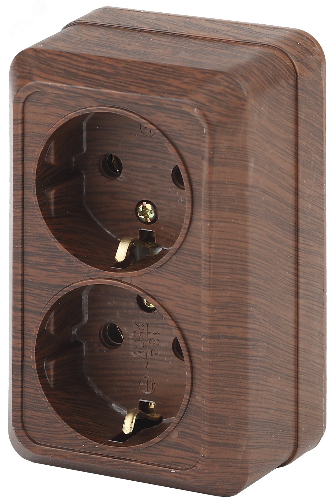 Изображение товара Розетка наружная двухместная с заземлением для открытой установки венге 16А 250В IP20