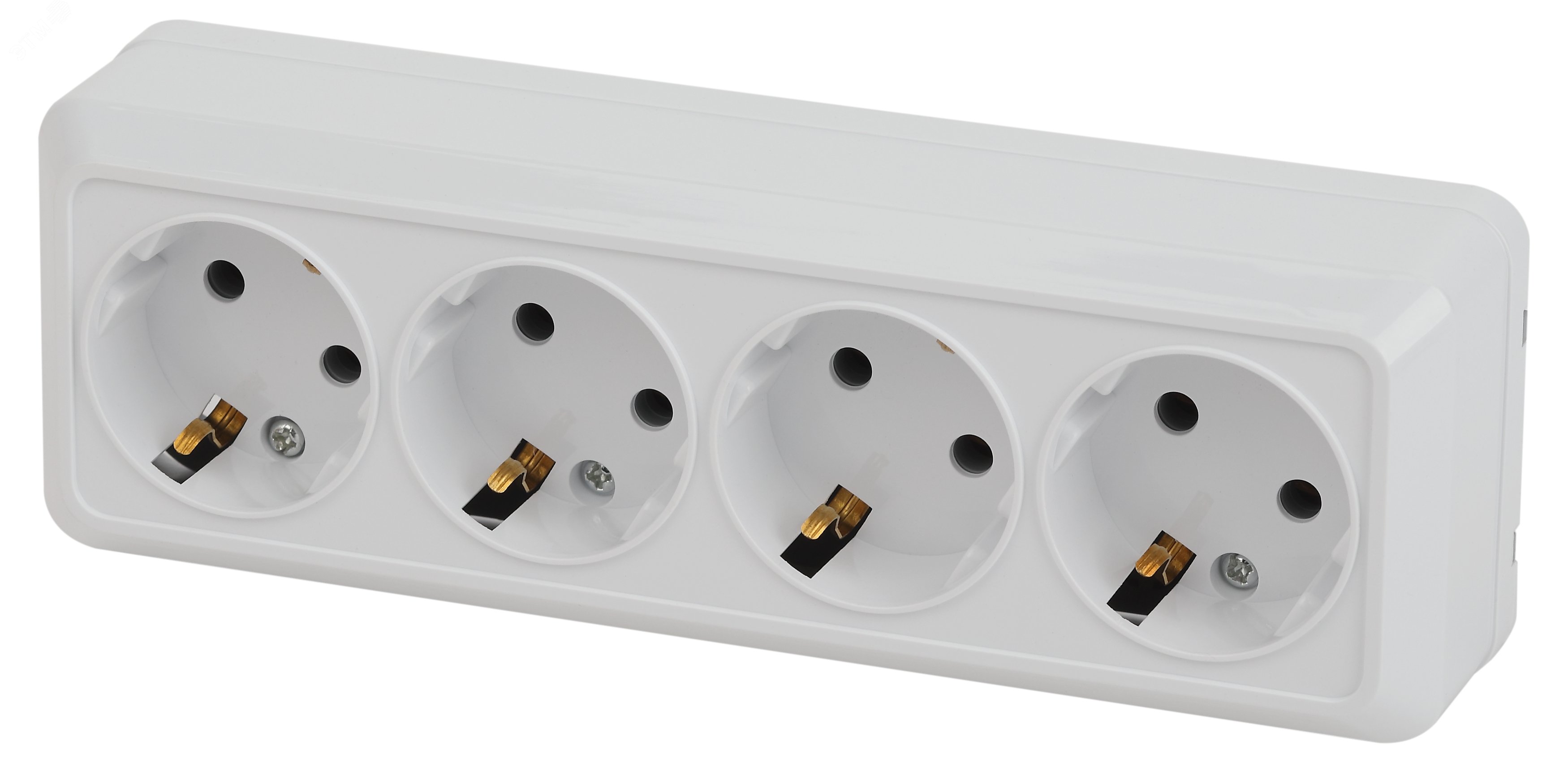 Изображение товара Розетка наружная четырехместная IP20 с заземлением белая 16А 250В Intro Quadro