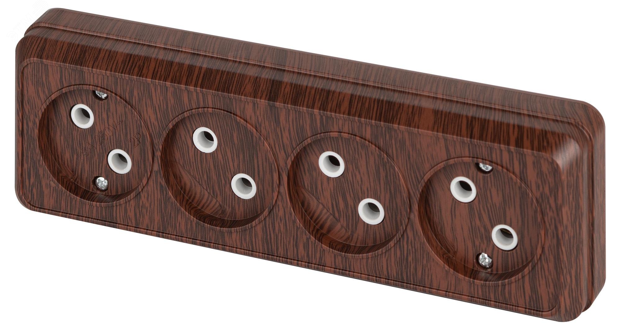 Изображение товара Розетка четырехместная открытая установки IP20 16А 250В венге Intro Quadro