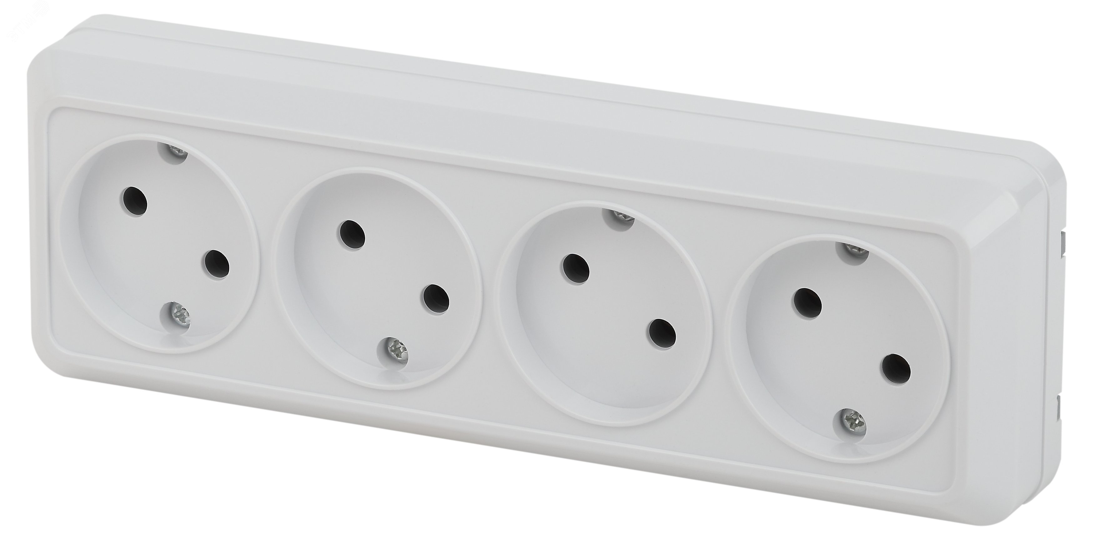 Изображение товара Розетка однофазная четырехместная IP20 белая 16А 250В для наружной установки