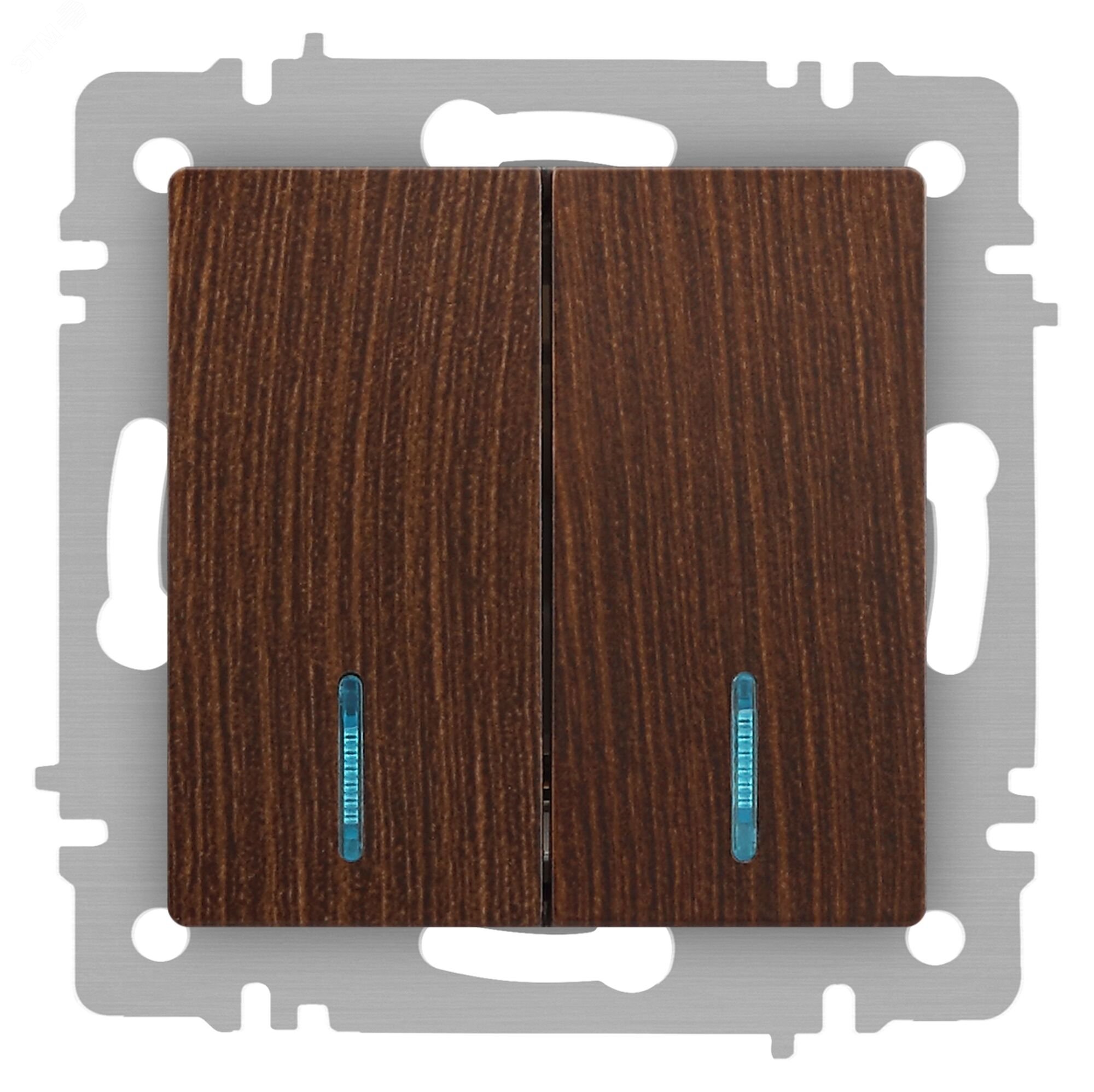 Изображение товара Выключатель двухклавишный, в рамку (скрытого монтажа) с подсветкой шампань 10А 250В винтовые зажимы Intro Accent 6-105-10 (шт)