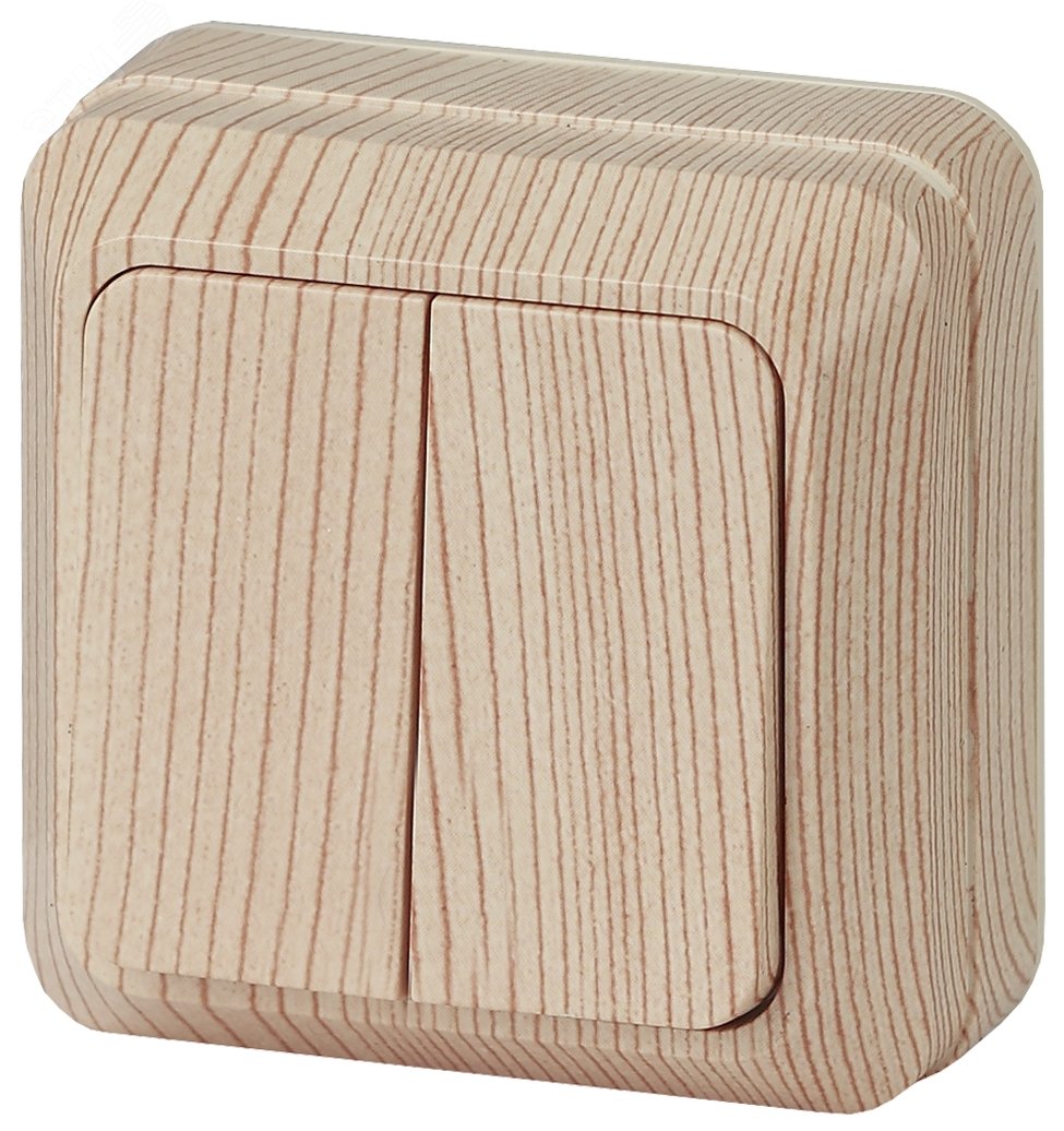 Изображение товара Двухклавишный наружный выключатель Intro Quadro 10А 250В IP20 сосна