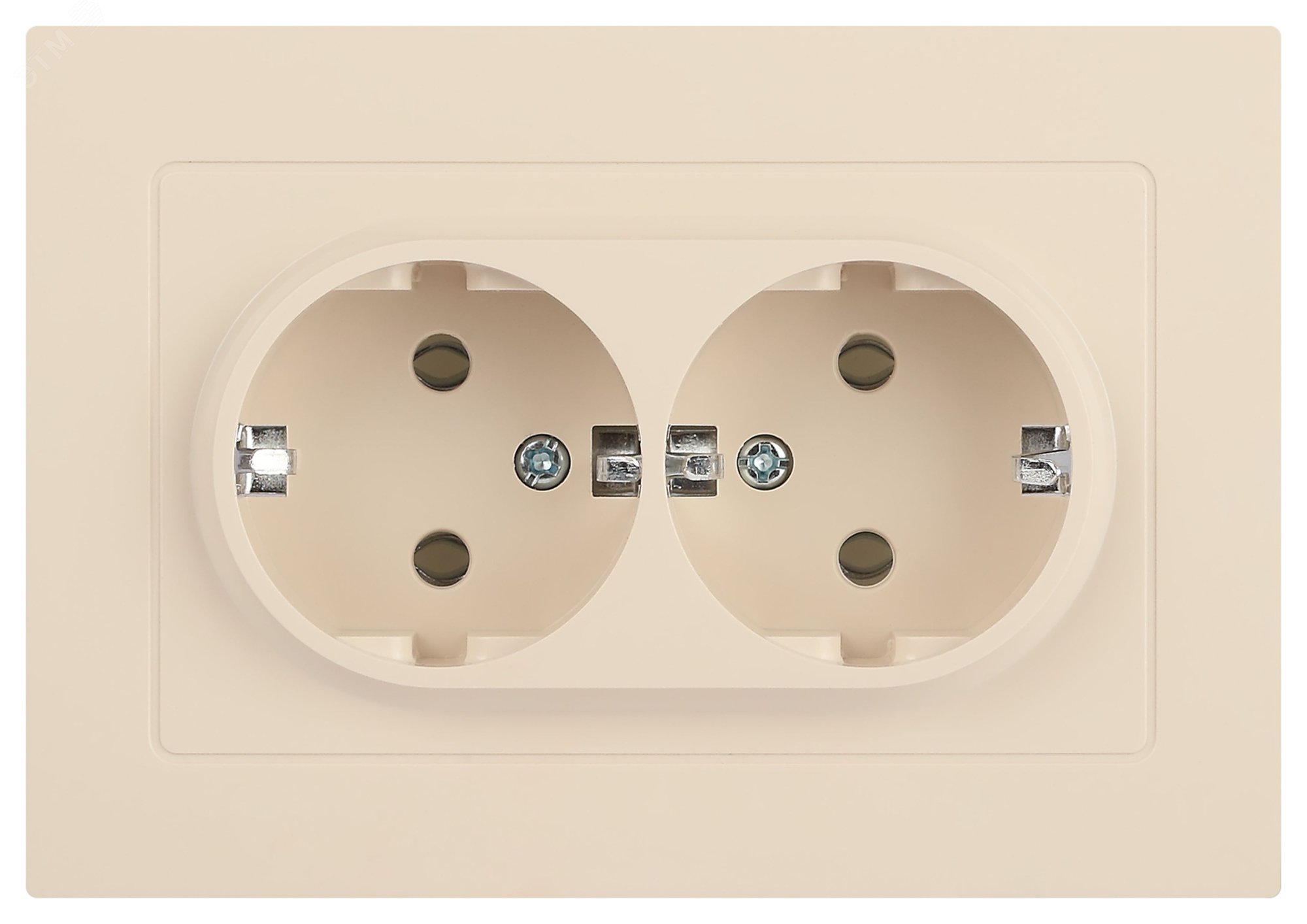 Изображение товара Розетка однофазная двойная скрытого монтажа, в рамку с заземлением без шторок слоновая кость 16А 250В IP20 винтовые зажимы 6-205-02 Intro Accent (шт)