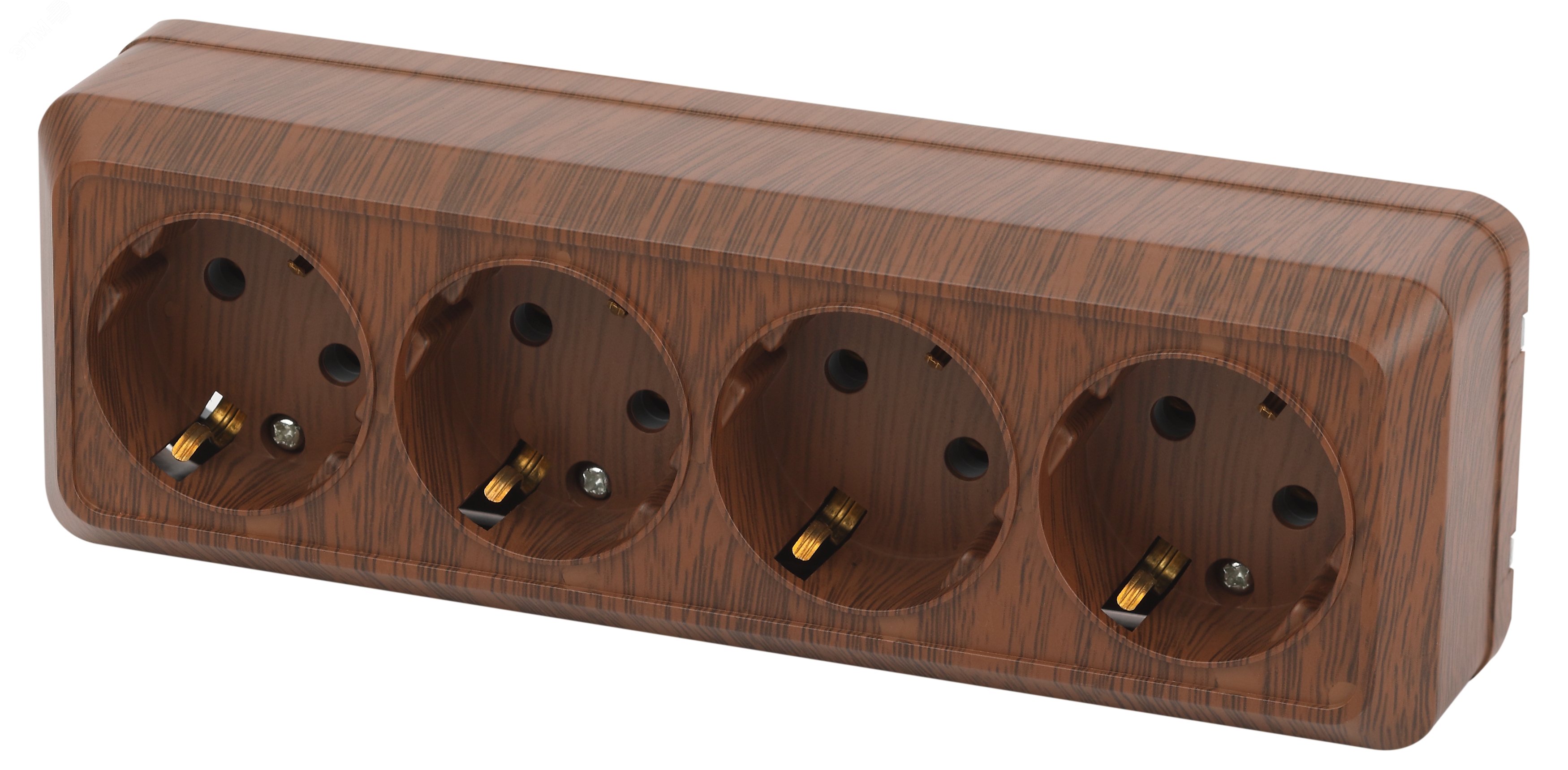 Изображение товара Розетка однофазная четырехместная наружная (открытой установки) с заземлением без шторок венге 16А 250В IP20 2-208-10 Intro Quadro (шт)