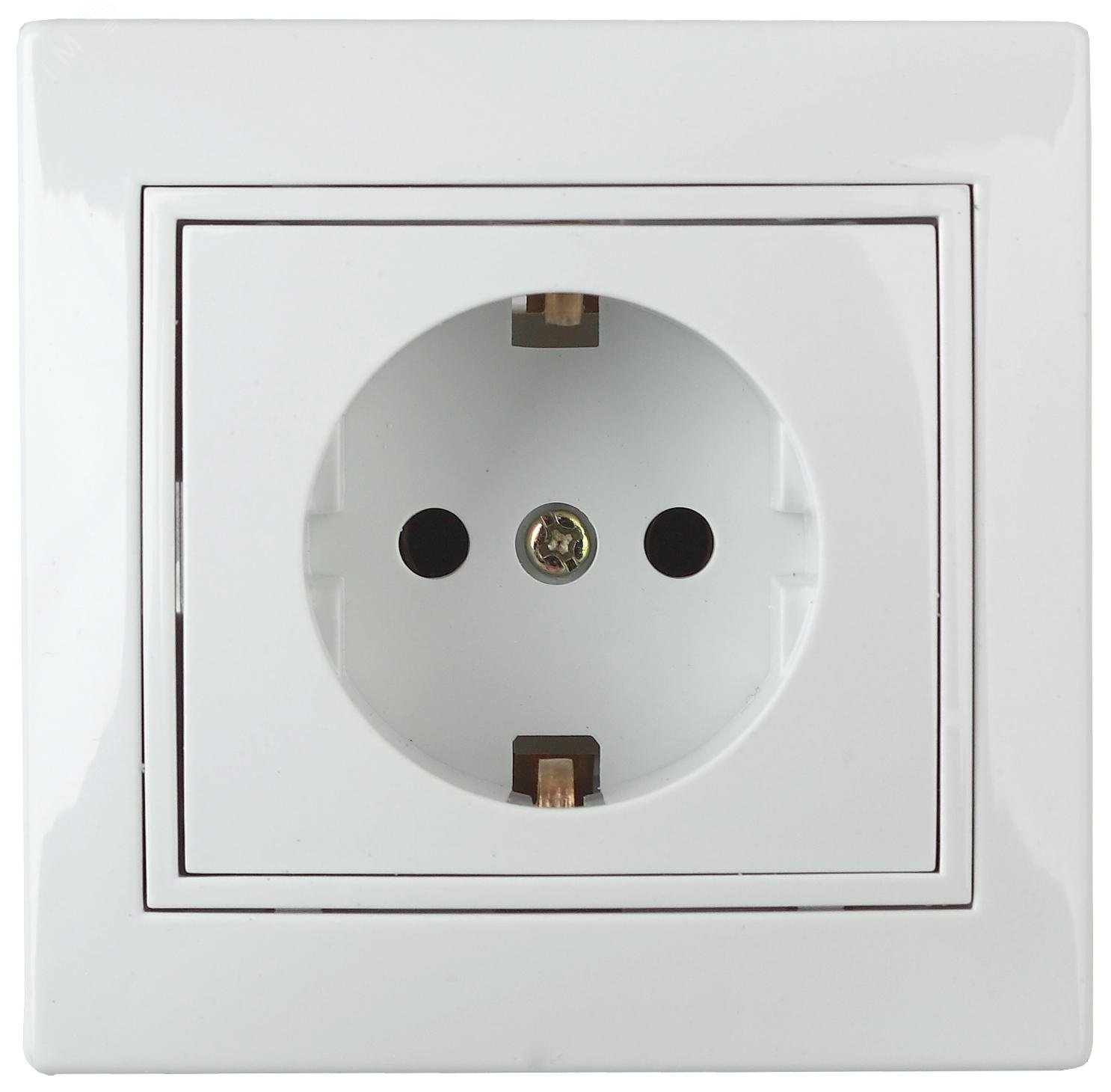 Изображение товара Розетка однофазная скрытого монтажа, в рамку с заземлением со шторками белый 16А 250В IP20 винтовые зажимы 1Э-206-01 Intro Plano (шт)