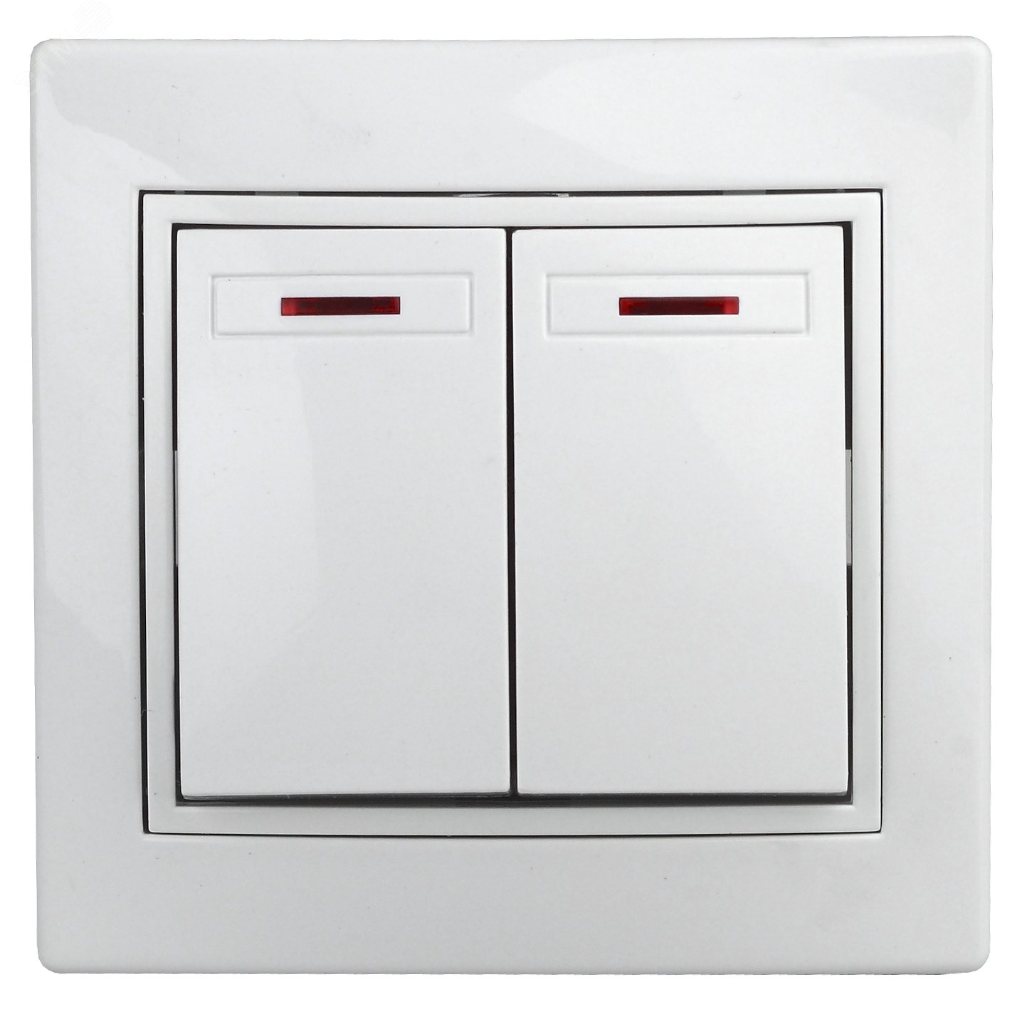 Изображение товара Выключатель двухклавишный, в рамку (скрытого монтажа) с подсветкой белый 10А 250В винтовые зажимы Intro Plano 1Э-105-01 (шт)