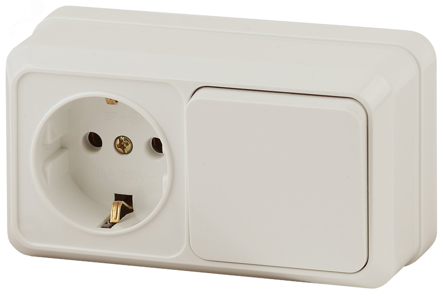 Изображение товара Блок розетка с выключателем Intro Quadro 2-701-02 горизонтальный 10(16)А-250В, IP20, ОУ, слоновая кость (шт)