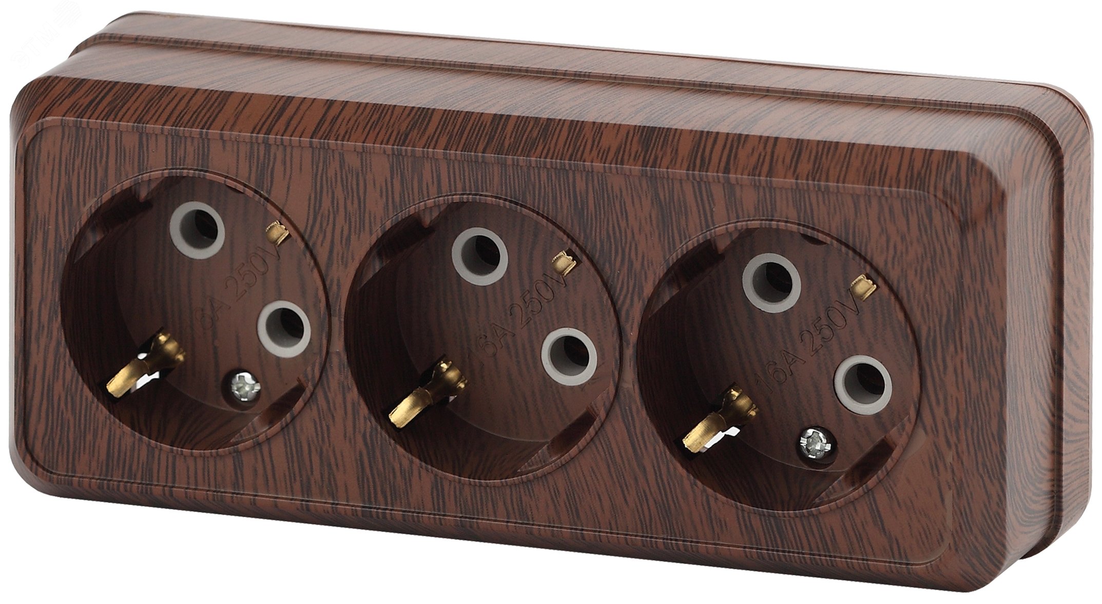 Изображение товара Розетка однофазная тройная внешняя серия Intro Quadro 16А 250В IP20 венге