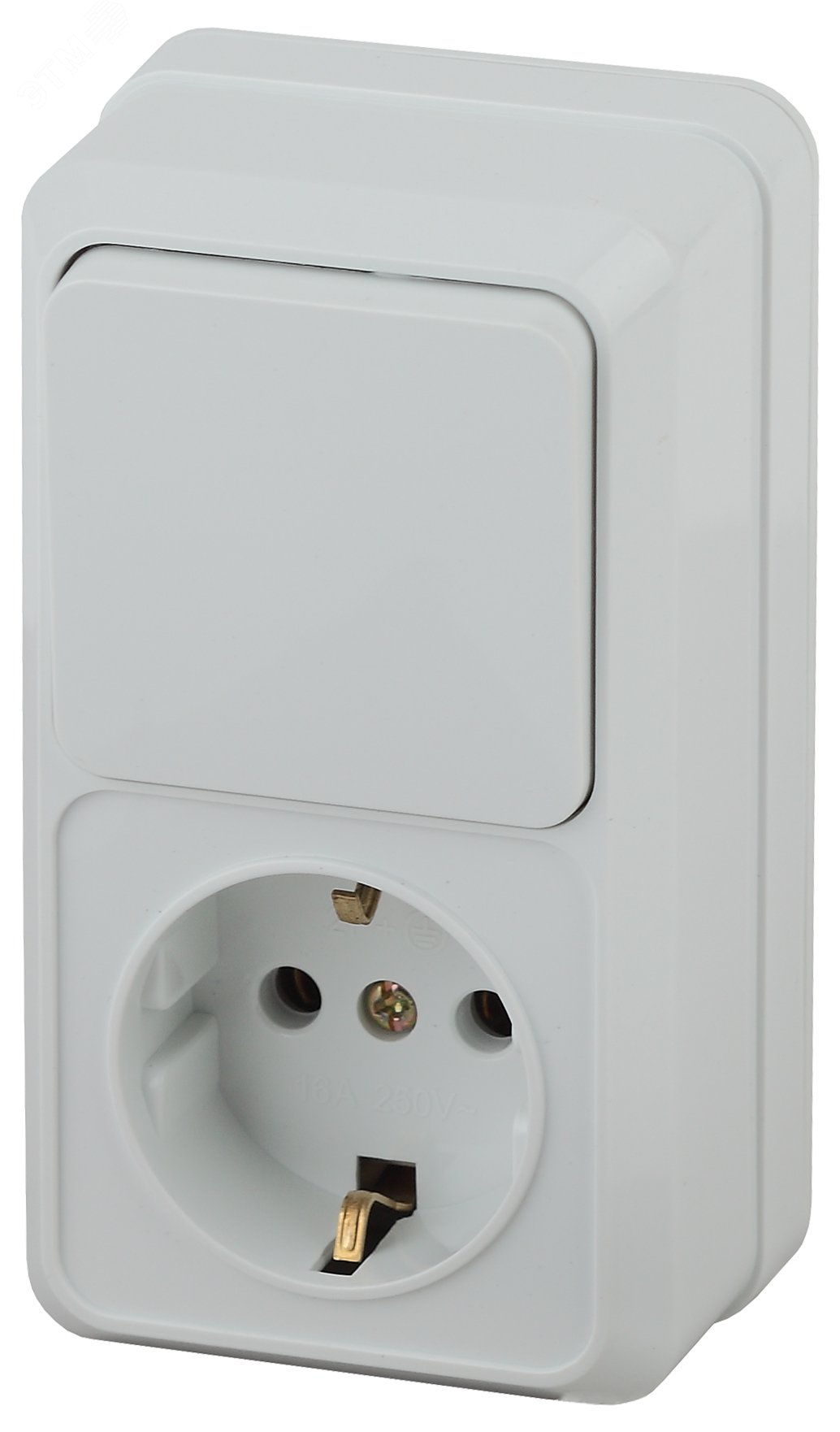 Изображение товара Блок розетка с выключателем Intro Quadro 2-705-01 вертикальный 10(16)А-250В, IP20, ОУ, белый (шт)