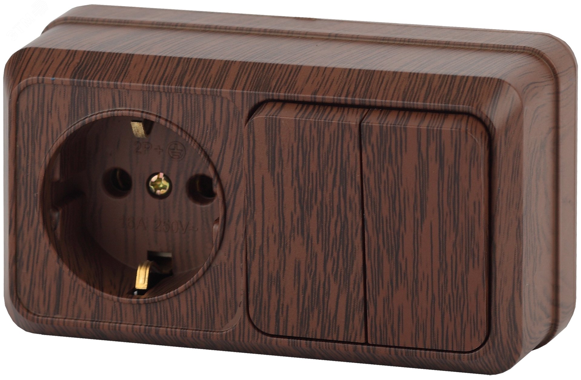 Изображение товара Блок розетка с выключателем Intro Quadro 2-702-10 двойной IP20 16А - Венге