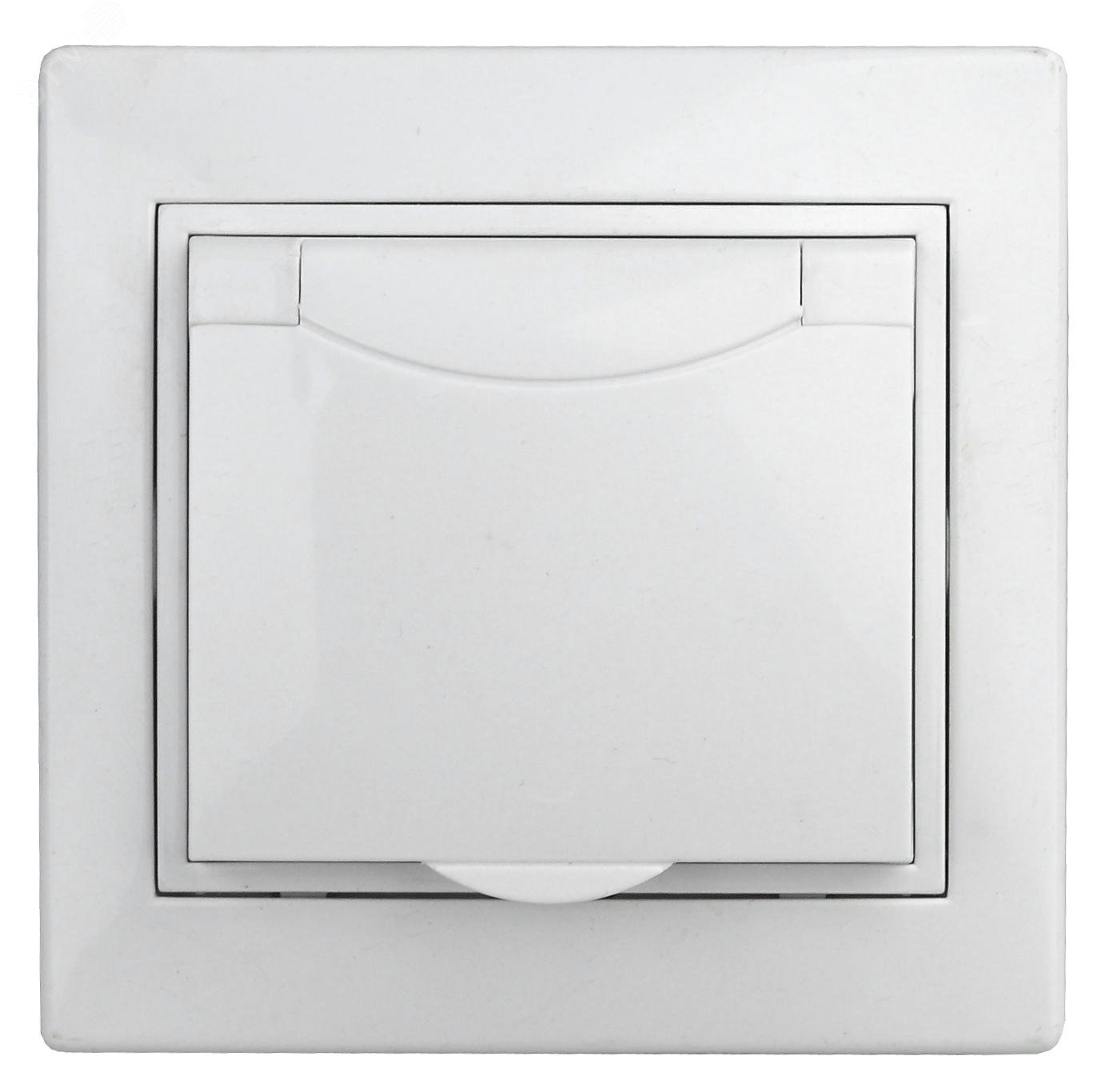 Изображение товара Розетка однофазная скрытого монтажа, в рамку с заземлением без шторок белый с крышкой 16А 250В IP20 винтовые зажимы 1Э-203-01 Intro Plano (шт)