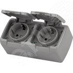 Изображение товара Розетка Intro Atlantic 5-204-03 двойная с заземлением 16A, IP54, серый