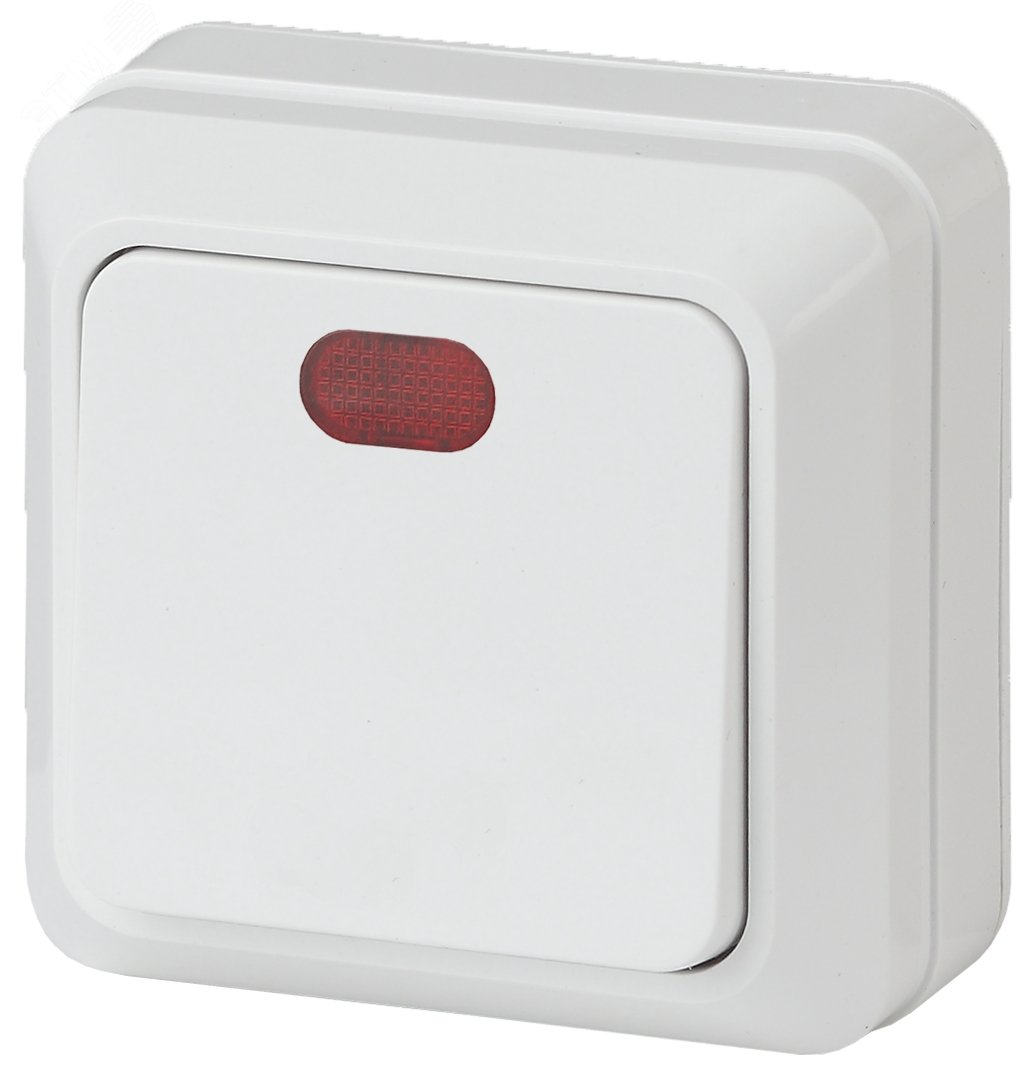 Изображение товара Выключатель одноклавишный с подсветкой Intro Quadro 2-102-01 белый 10А 250В для открытого монтажа