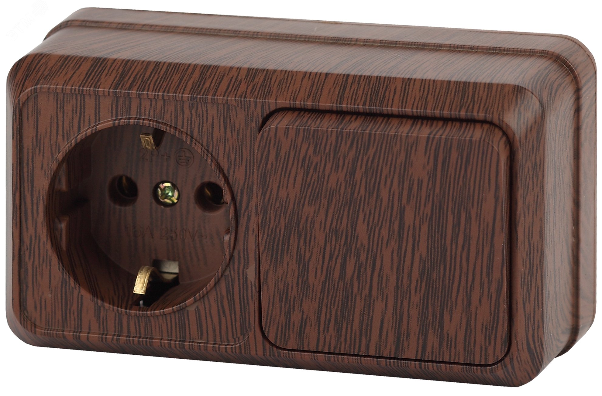 Изображение товара Блок розетка с выключателем Intro Quadro 2-701-10 горизонтальный 10(16)А-250В, IP20, ОУ, венге (шт)