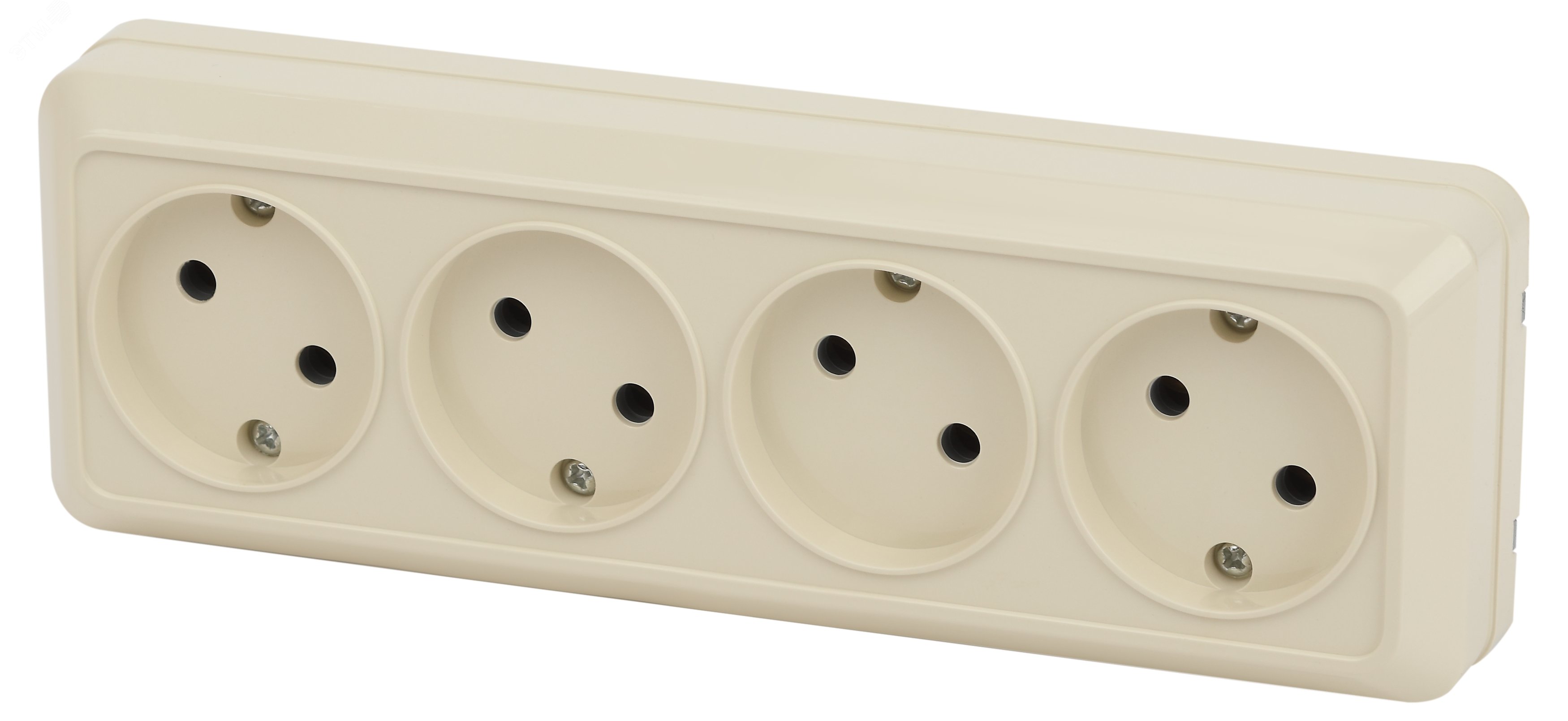 Изображение товара Розетка однофазная четырехместная наружная IP20 Intro Quadro 16А 250В слоновая кость