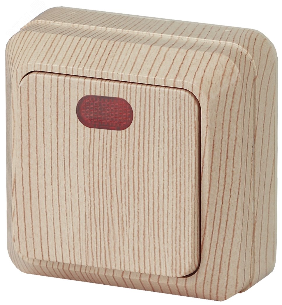 Изображение товара Выключатель одноклавишный наружный с подсветкой Intro Quadro 10А IP20 сосна