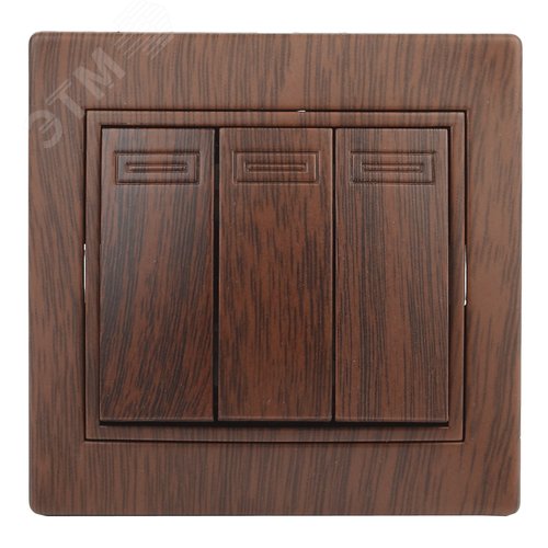 Изображение товара Выключатель трехклавишный, в рамку (скрытого монтажа) венге 10А 250В Intro Plano 1-106-10 (шт)