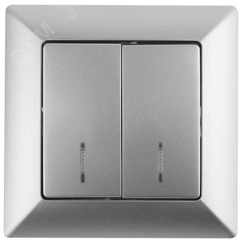 Изображение товара Выключатель двухклавишный скрытого монтажа с подсветкой алюминий 10А 250В Intro Solo 4-105-03 (шт)