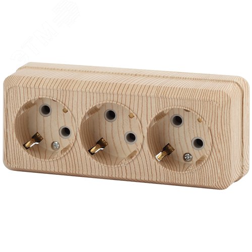 Изображение товара Розетка однофазная тройная наружная (открытой установки) с заземлением без шторок сосна 16А 250В IP20 2-206-11 Intro Quadro (шт)