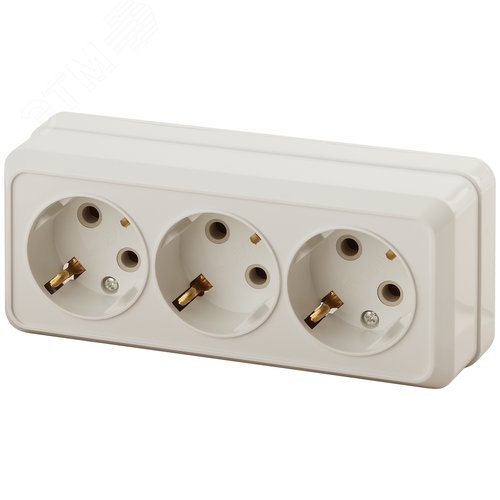 Изображение товара Розетка однофазная тройная наружная (открытой установки) с заземлением без шторок слоновая кость 16А 250В IP20 2-206-02 Intro Quadro (шт)
