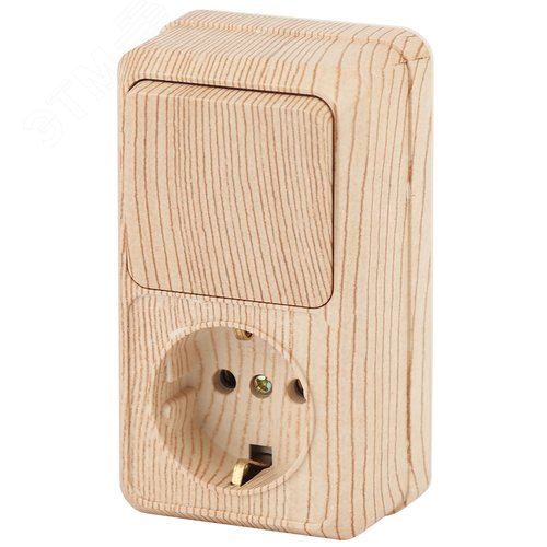 Изображение товара Блок розетка с выключателем Intro Quadro 2-705-11 вертикальный 10(16)А-250В, IP20, ОУ, сосна (шт)