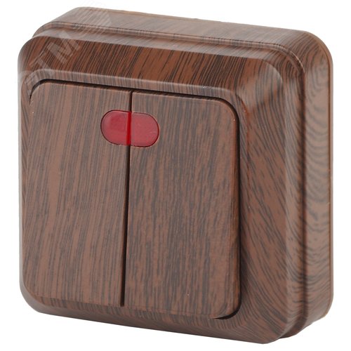 Изображение товара Выключатель двухклавишный наружный (открытой установки) с подсветкой венге 10А 250В Intro Quadro 2-105-10 (шт)