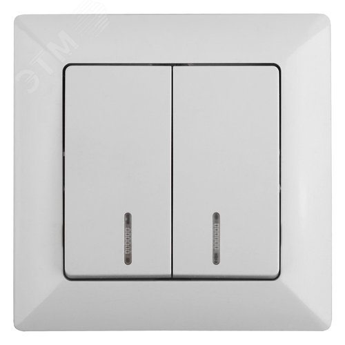 Изображение товара Выключатель двухклавишный скрытого монтажа с подсветкой белый 10А 250В Intro Solo 4-105-01 (шт)