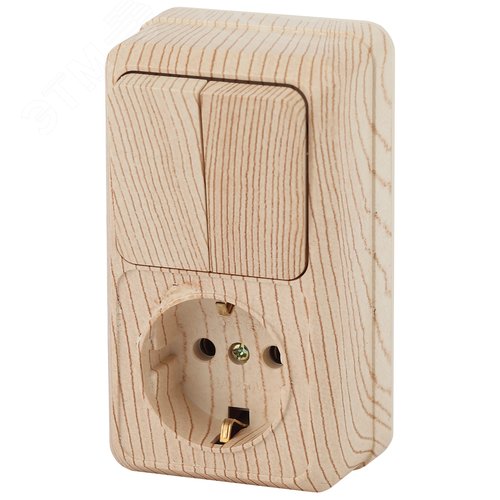 Изображение товара Блок розетка с выключателем Intro Quadro 2-706-11 двойным вертикальный 10(16)А-250В, IP20, ОУ, сосна (шт)