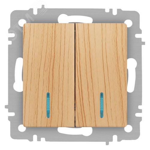 Изображение товара Выключатель двухклавишный, в рамку (скрытого монтажа) с подсветкой перламутр 10А 250В винтовые зажимы Intro Accent 6-105-11 (шт)