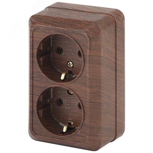 Изображение товара Розетка однофазная наружная (открытой установки) с заземлением без шторок венге 16А 250В IP20 2-204-10 Intro Quadro (шт)