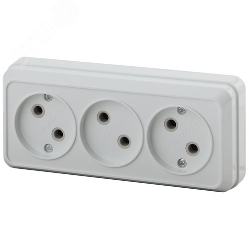 Изображение товара Розетка однофазная тройная наружная (открытой установки) без шторок белый 16А 250В IP20 2-205-01 Intro Quadro (шт)