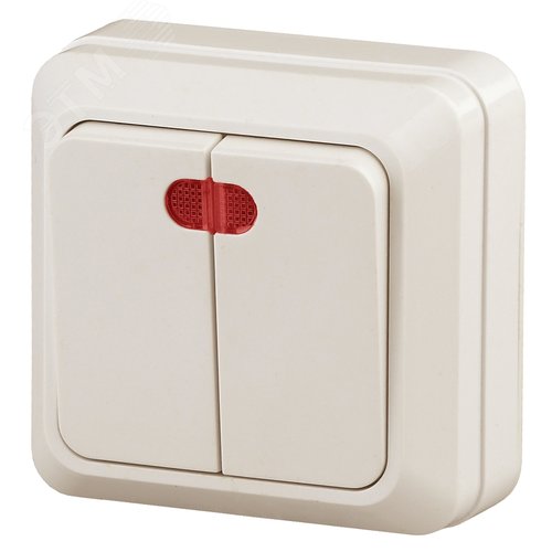 Изображение товара Выключатель двухклавишный наружный (открытой установки) с подсветкой слоновая кость 10А 250В Intro Quadro 2-105-02 (шт)