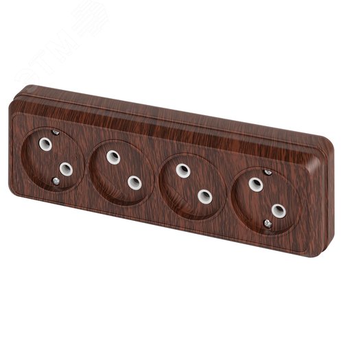 Изображение товара Розетка однофазная четырехместная наружная (открытой установки) без шторок венге 16А 250В IP20 2-207-10 Intro Quadro (шт)