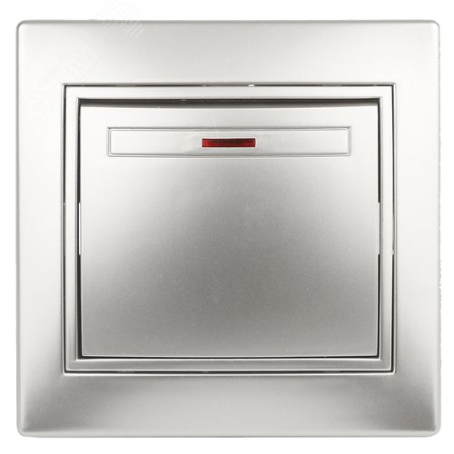 Изображение товара Выключатель одноклавишный, в рамку (скрытого монтажа) с подсветкой алюминий 10А 250В Intro Plano 1-102-03 (шт)