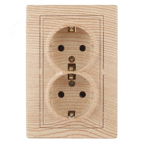 Изображение товара Розетка однофазная двойная скрытого монтажа, в рамку с заземлением без шторок сосна 16А 250В IP20 1-205-11 Intro Plano (шт)