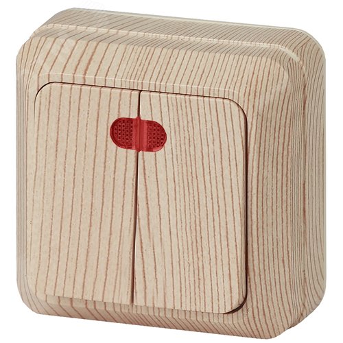 Изображение товара Выключатель двухклавишный наружный (открытой установки) с подсветкой сосна 10А 250В IP20 2-105-11 Intro Quadro (шт)