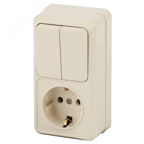 Изображение товара Блок розетка с выключателем Intro Quadro 2-706-02 двойным вертикальный 10(16)А-250В, IP20, ОУ, слоновая кость (шт)