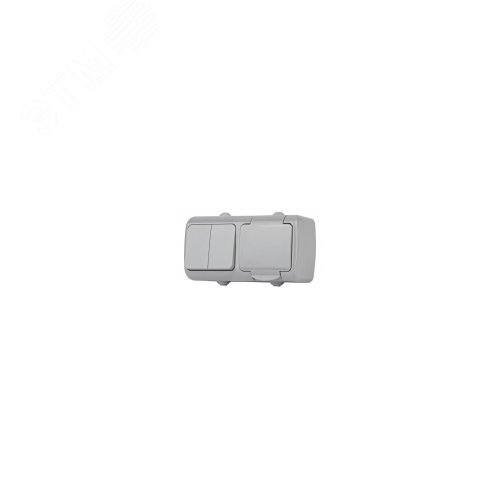 Изображение товара Блок розетка с выключателем Intro Atlantic 5-702-03 двойным 2P+E, 10(16)А-250В, открытой установки, IP54, серый (шт)