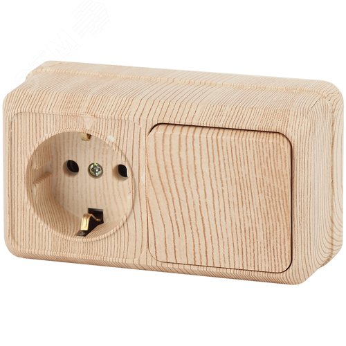 Изображение товара Блок розетка с выключателем Intro Quadro 2-701-11 одноклавишным горизонтальный 10(16)А-250В, IP20, ОУ, сосна (шт)