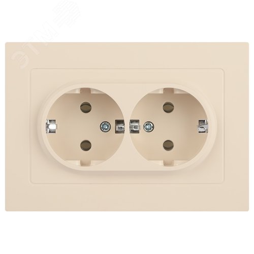 Изображение товара Розетка однофазная двойная скрытого монтажа, в рамку с заземлением без шторок слоновая кость 16А 250В IP20 винтовые зажимы 6-205-02 Intro Accent (шт)