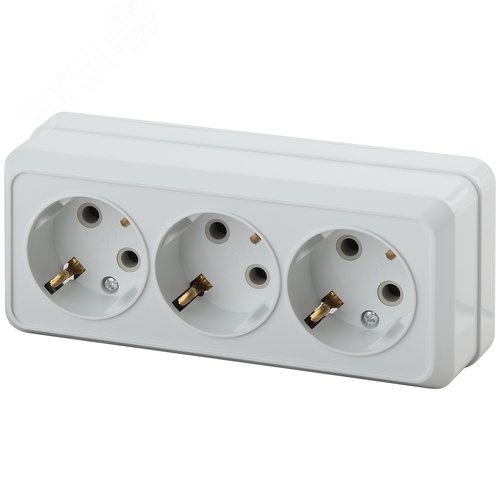 Изображение товара Розетка однофазная тройная наружная (открытой установки) с заземлением без шторок белый 16А 250В IP20 2-206-01 Intro Quadro (шт)