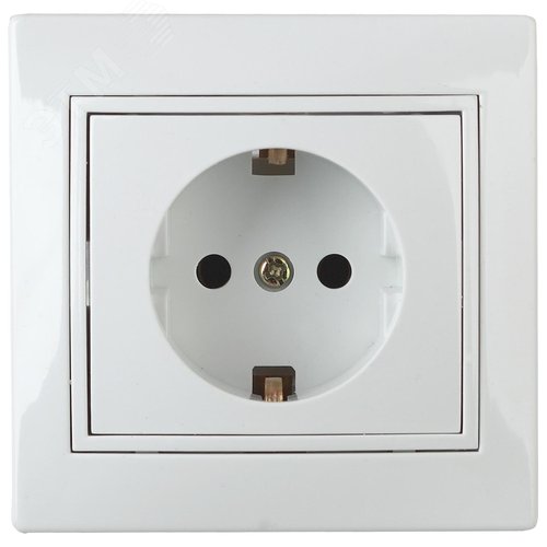 Изображение товара Розетка однофазная скрытого монтажа, в рамку с заземлением со шторками белый 16А 250В IP20 винтовые зажимы 1Э-206-01 Intro Plano (шт)