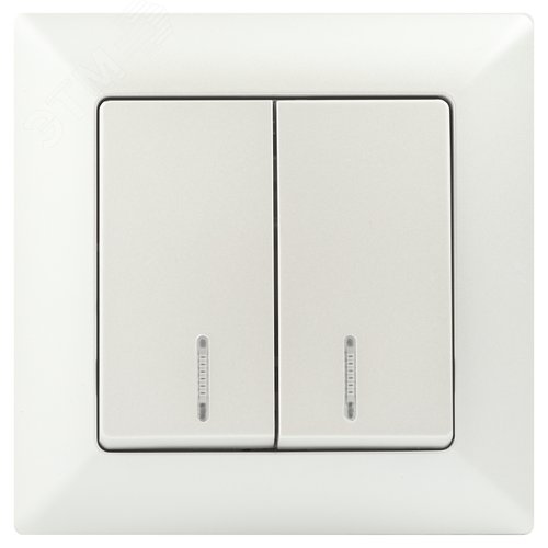 Изображение товара Выключатель двухклавишный скрытого монтажа с подсветкой перламутр 10А 250В Intro Solo 4-105-06 (шт)