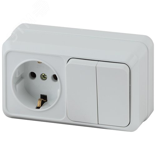 Изображение товара Блок розетка с выключателем Intro Quadro 2-702-01 двойным горизонтальный 10(16)А-250В, IP20, ОУ, белый (шт)