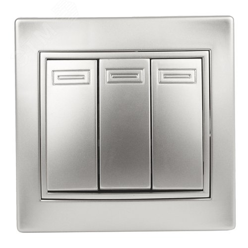 Изображение товара Выключатель трехклавишный, в рамку (скрытого монтажа) алюминий 10А 250В Intro Plano 1-106-03 (шт)