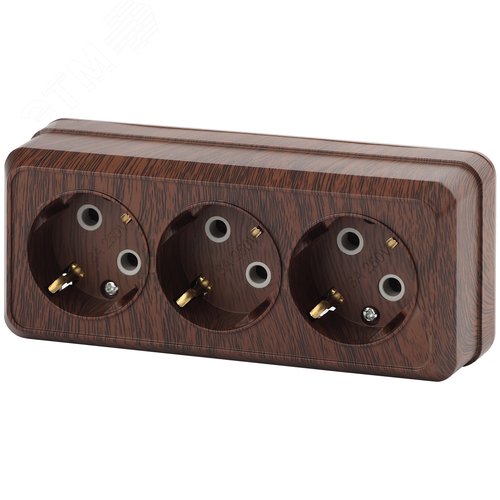 Изображение товара Розетка однофазная тройная наружная (открытой установки) с заземлением без шторок венге 16А 250В IP20 2-206-10 Intro Quadro (шт)