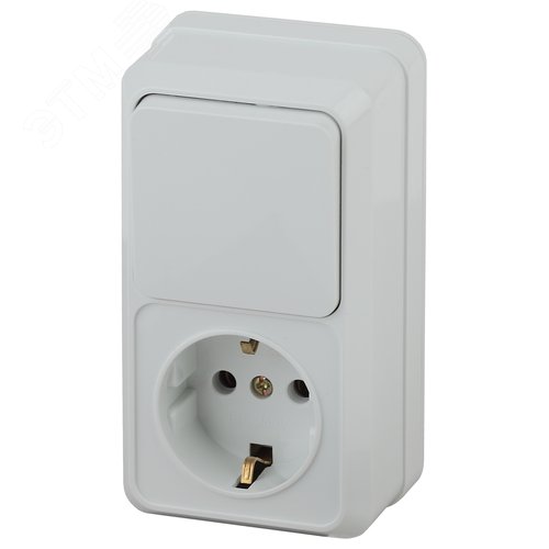 Изображение товара Блок розетка с выключателем Intro Quadro 2-705-01 вертикальный 10(16)А-250В, IP20, ОУ, белый (шт)