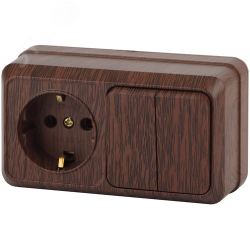 Изображение товара Блок розетка с выключателем Intro Quadro 2-702-10 двойным горизонтальный 10(16)А-250В, IP20, ОУ, венге (шт)