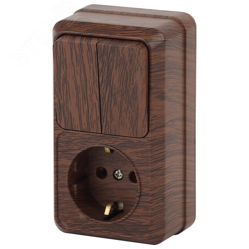 Изображение товара Блок розетка с выключателем Intro Quadro 2-706-10 двойным вертикальный 10(16)А-250В, IP20, ОУ, венге (шт)